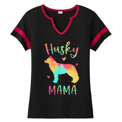 Husky Mama Colorful Siberian Husky Gifts Dog Mom Ladies Halftime Notch Neck Tee