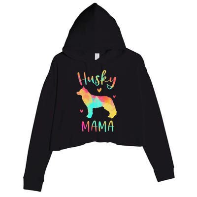 Husky Mama Colorful Siberian Husky Gifts Dog Mom Crop Fleece Hoodie