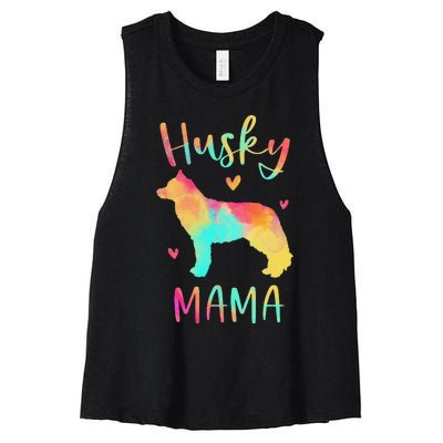 Husky Mama Colorful Siberian Husky Gifts Dog Mom Women's Racerback Cropped Tank