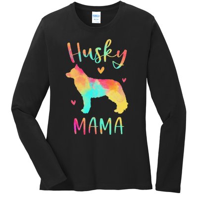 Husky Mama Colorful Siberian Husky Gifts Dog Mom Ladies Long Sleeve Shirt