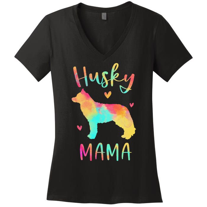 Husky Mama Colorful Siberian Husky Gifts Dog Mom Women's V-Neck T-Shirt