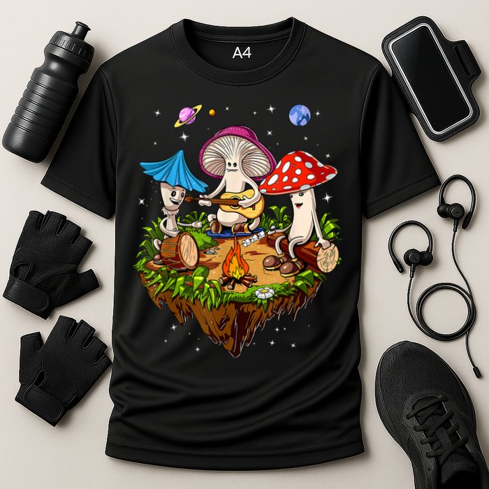 Hippie Mushrooms Camping Psychedelic Forest Fungi Festival Cooling Performance Crew T-Shirt