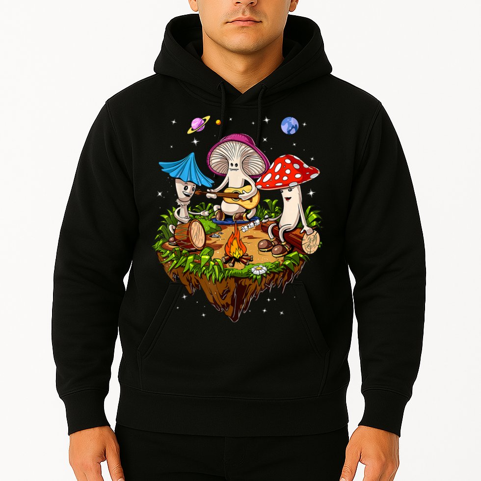 Hippie Mushrooms Camping Psychedelic Forest Fungi Festival Hoodie