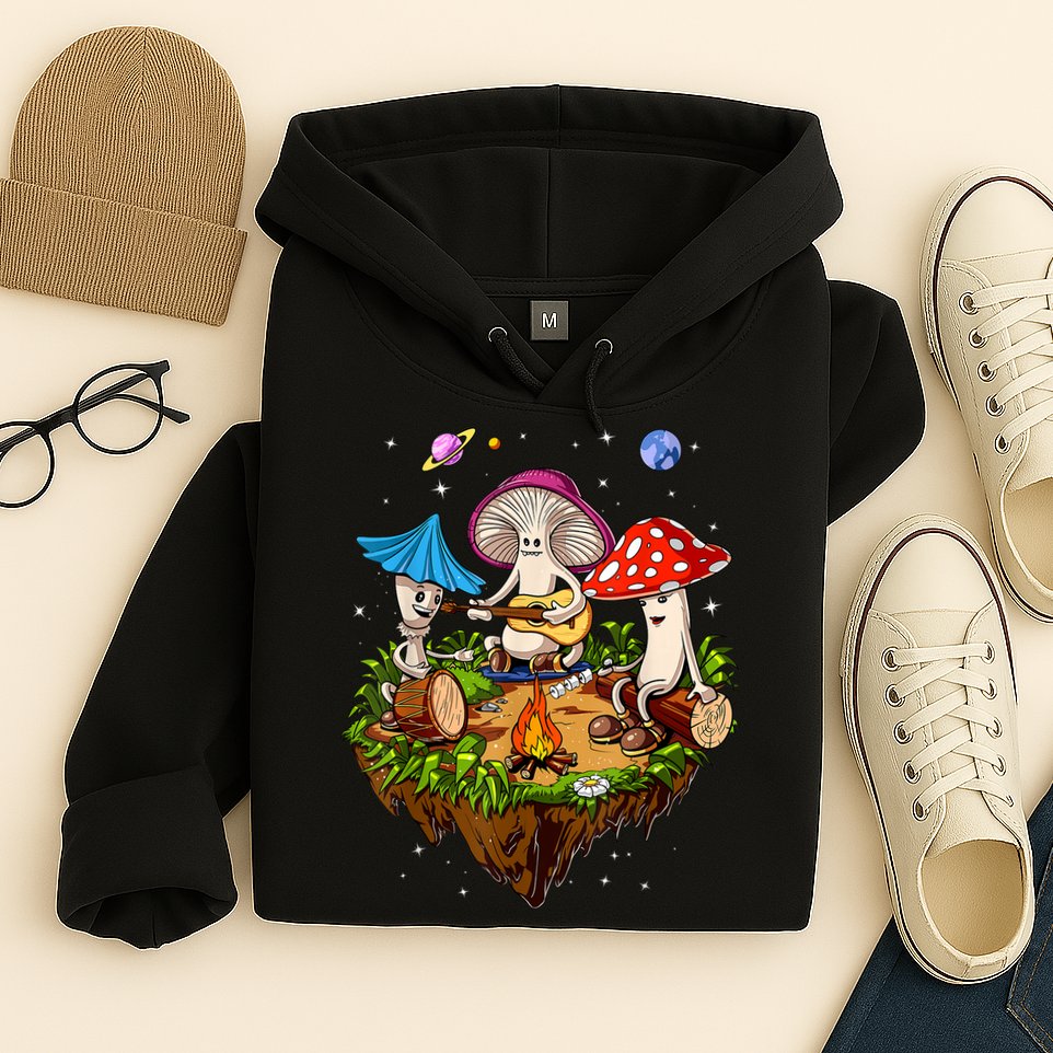 Hippie Mushrooms Camping Psychedelic Forest Fungi Festival Hoodie