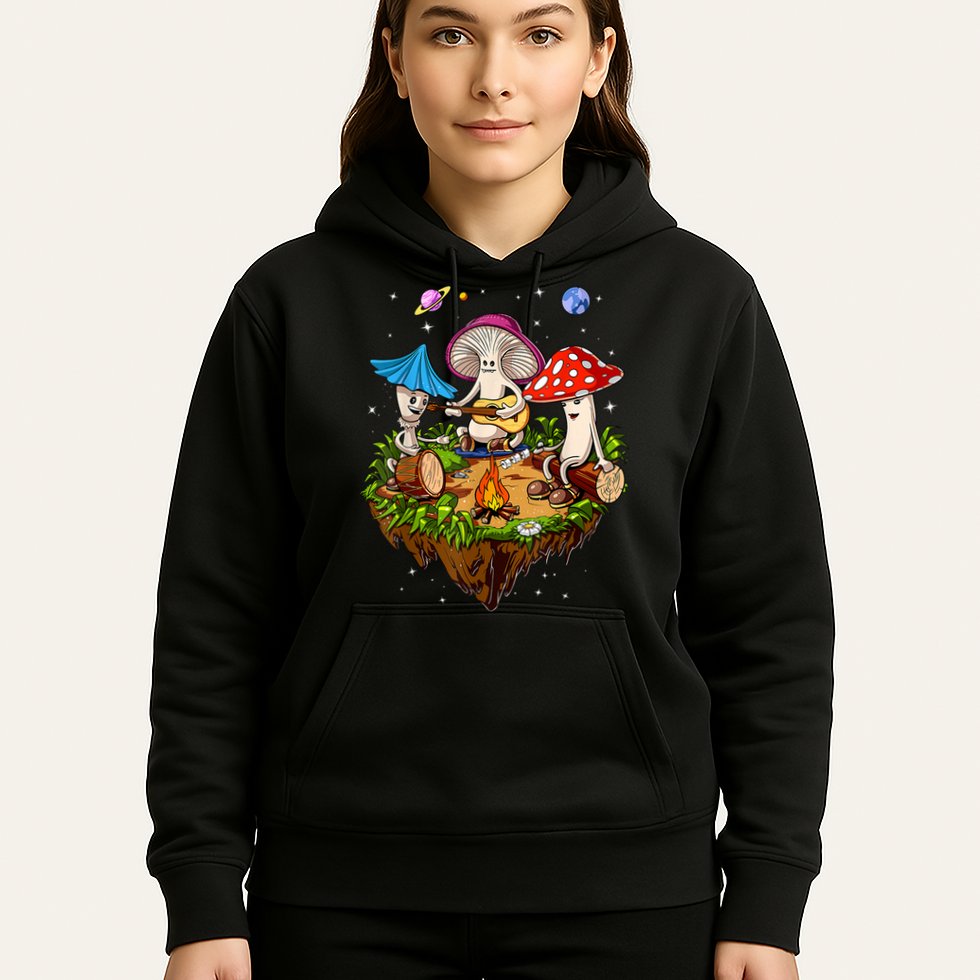 Hippie Mushrooms Camping Psychedelic Forest Fungi Festival Hoodie