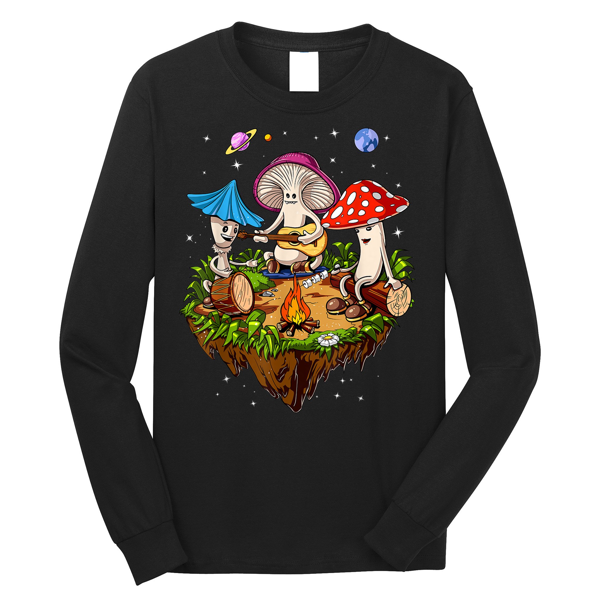 Hippie Mushrooms Camping Psychedelic Forest Fungi Festival Long Sleeve Shirt