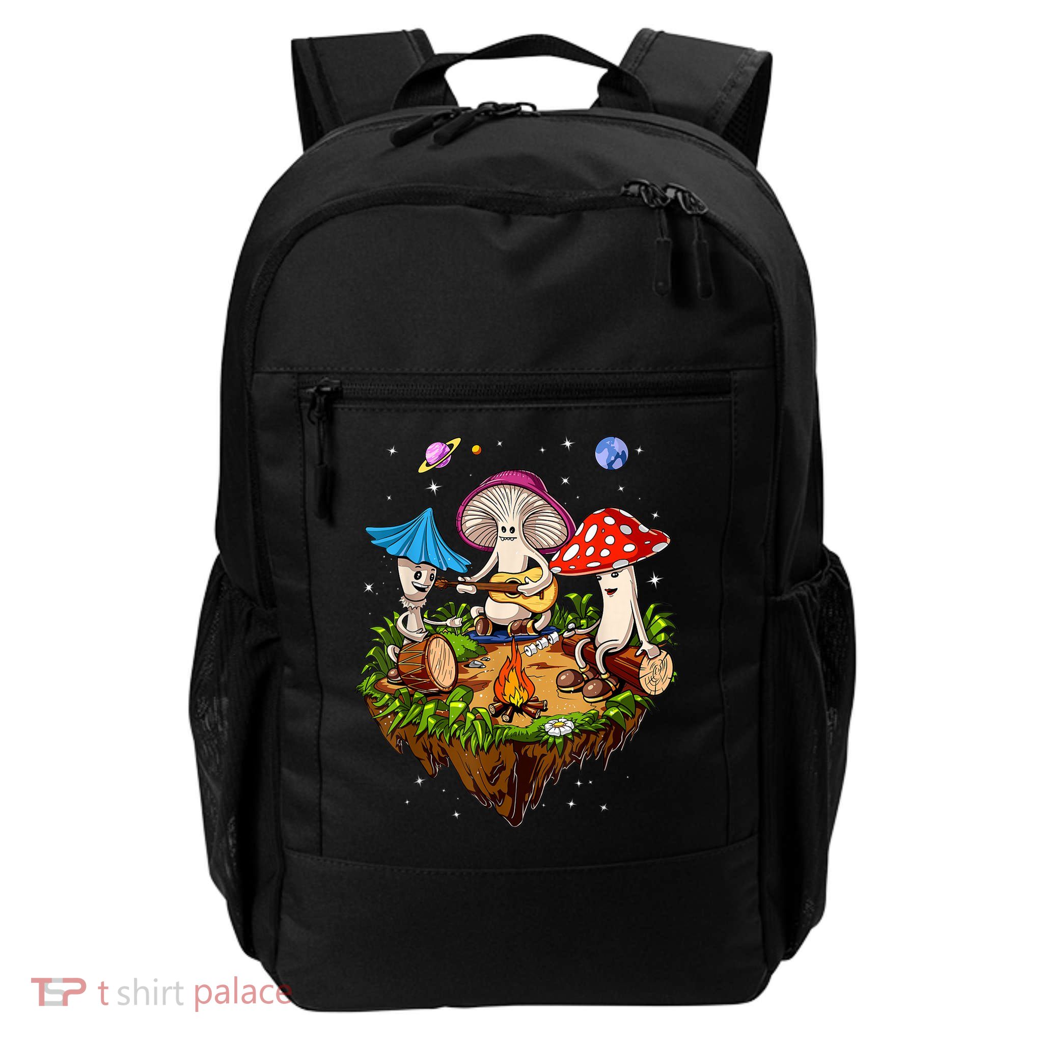 Hippie Mushrooms Camping Psychedelic Forest Fungi Festival Daily Commute Backpack