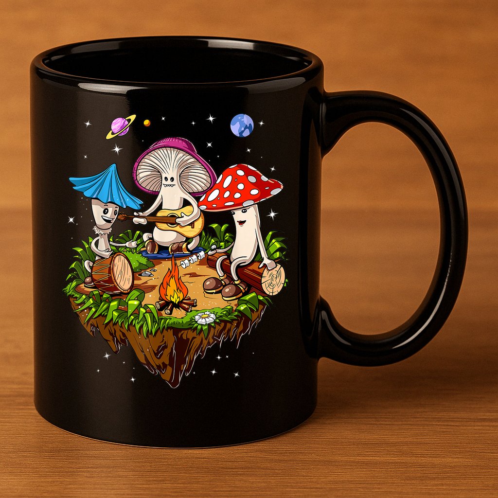 Hippie Mushrooms Camping Psychedelic Forest Fungi Festival 11oz C Handle Ceramic Mug