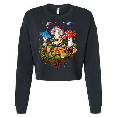 Hippie Mushrooms Camping Psychedelic Forest Fungi Festival Cropped Pullover Crew