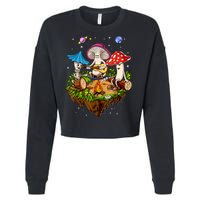 Hippie Mushrooms Camping Psychedelic Forest Fungi Festival Cropped Pullover Crew