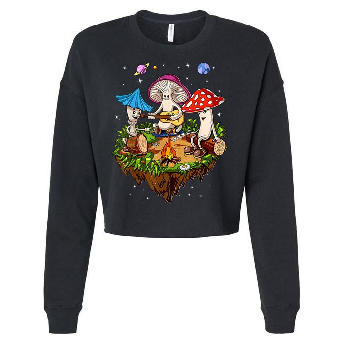 Hippie Mushrooms Camping Psychedelic Forest Fungi Festival Cropped Pullover Crew