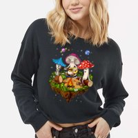 Hippie Mushrooms Camping Psychedelic Forest Fungi Festival Cropped Pullover Crew