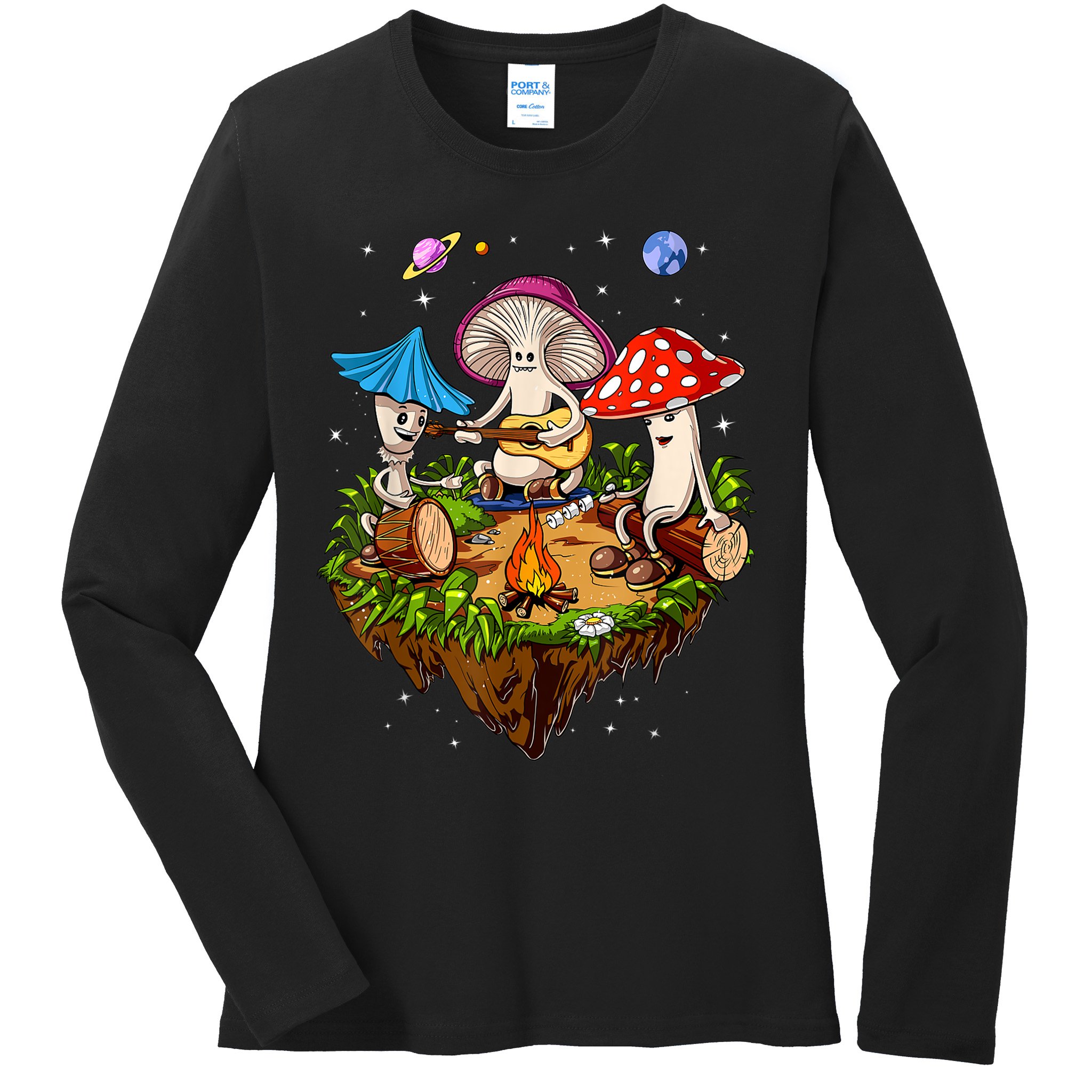Hippie Mushrooms Camping Psychedelic Forest Fungi Festival Ladies Long Sleeve Shirt