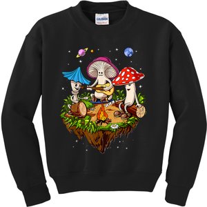 Hippie Mushrooms Camping Psychedelic Forest Fungi Festival Kids Sweatshirt