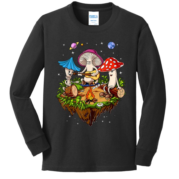 Hippie Mushrooms Camping Psychedelic Forest Fungi Festival Kids Long Sleeve Shirt