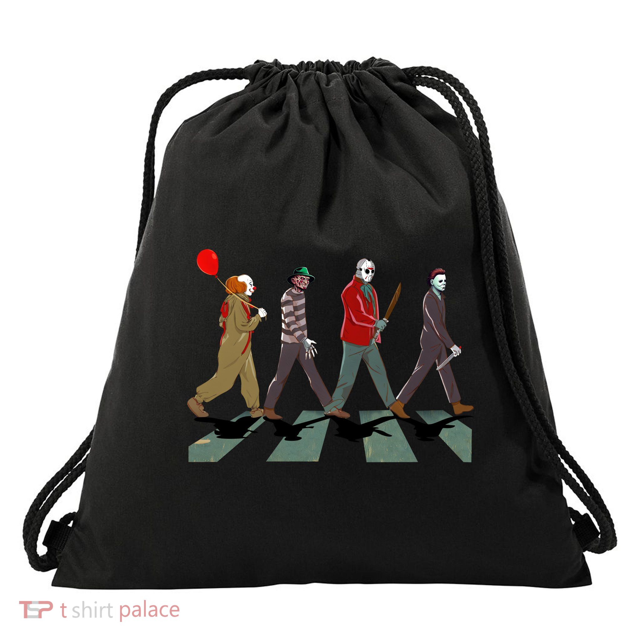 Horror Movie Characters Walking Road Friends Halloween Pennywise Drawstring Bag