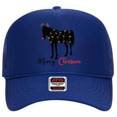 Horse Merry Christmas Winter Horses Christmas Gift High Crown Mesh Back Trucker Hat