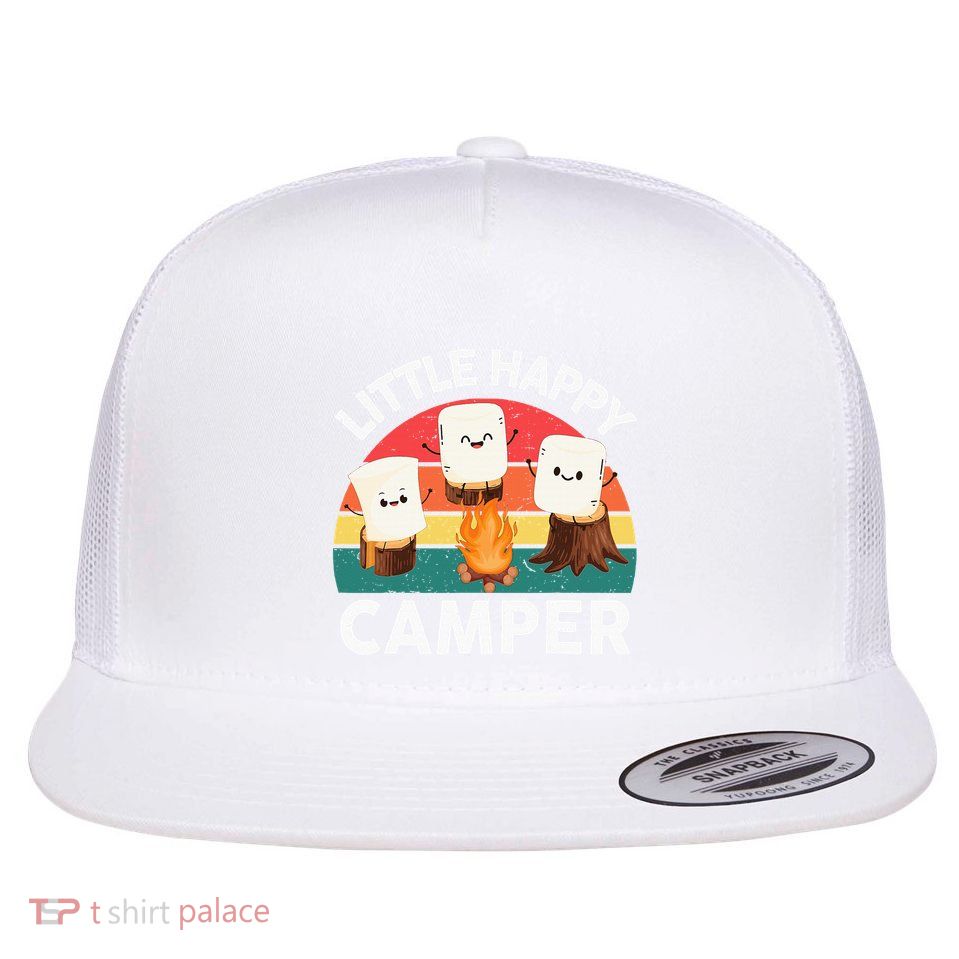 Happy Marshmallow Camper Boy Cute Camping Flat Bill Trucker Hat