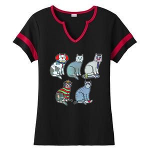 Horror Movie Cats Ladies Halftime Notch Neck Tee