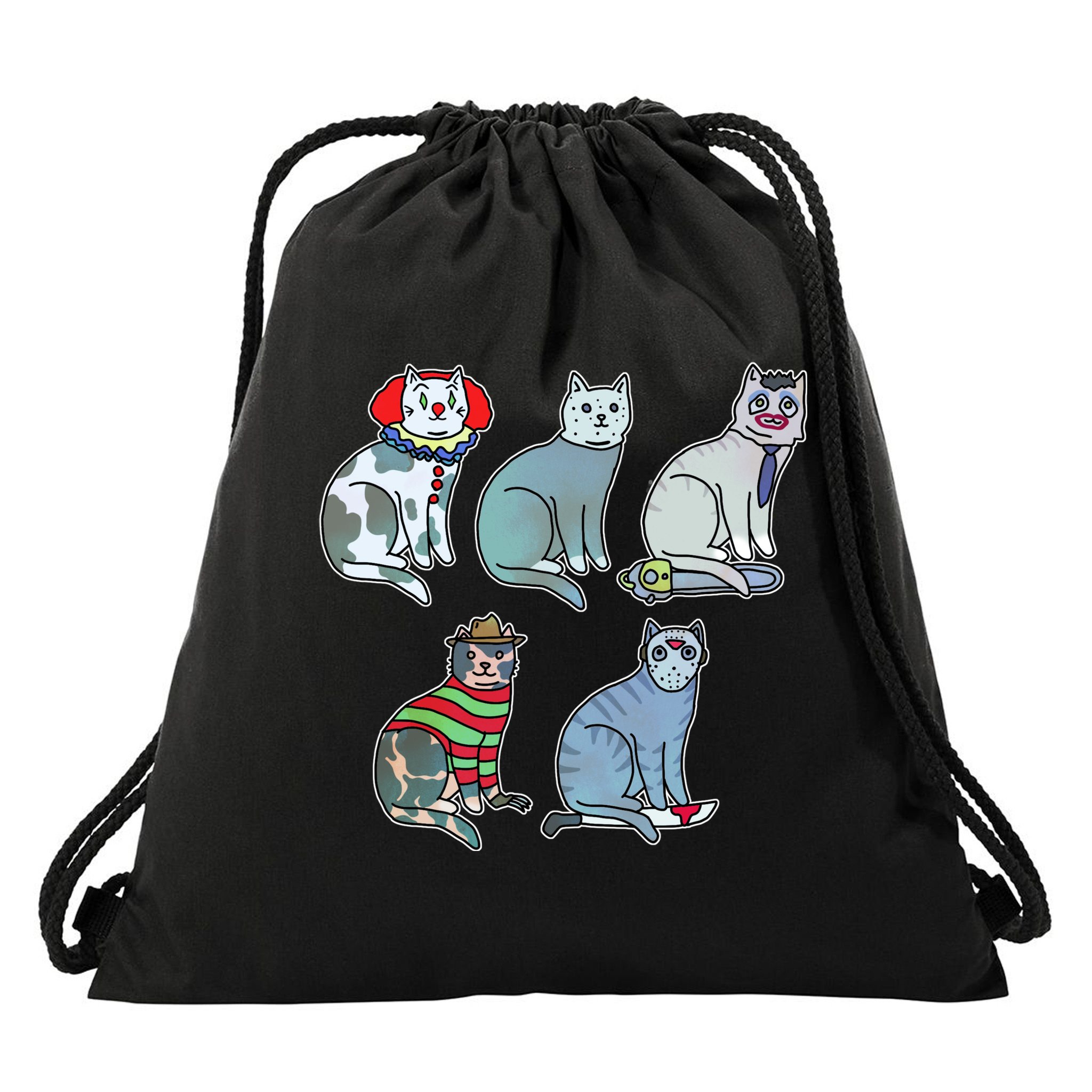 Horror Movie Cats Drawstring Bag
