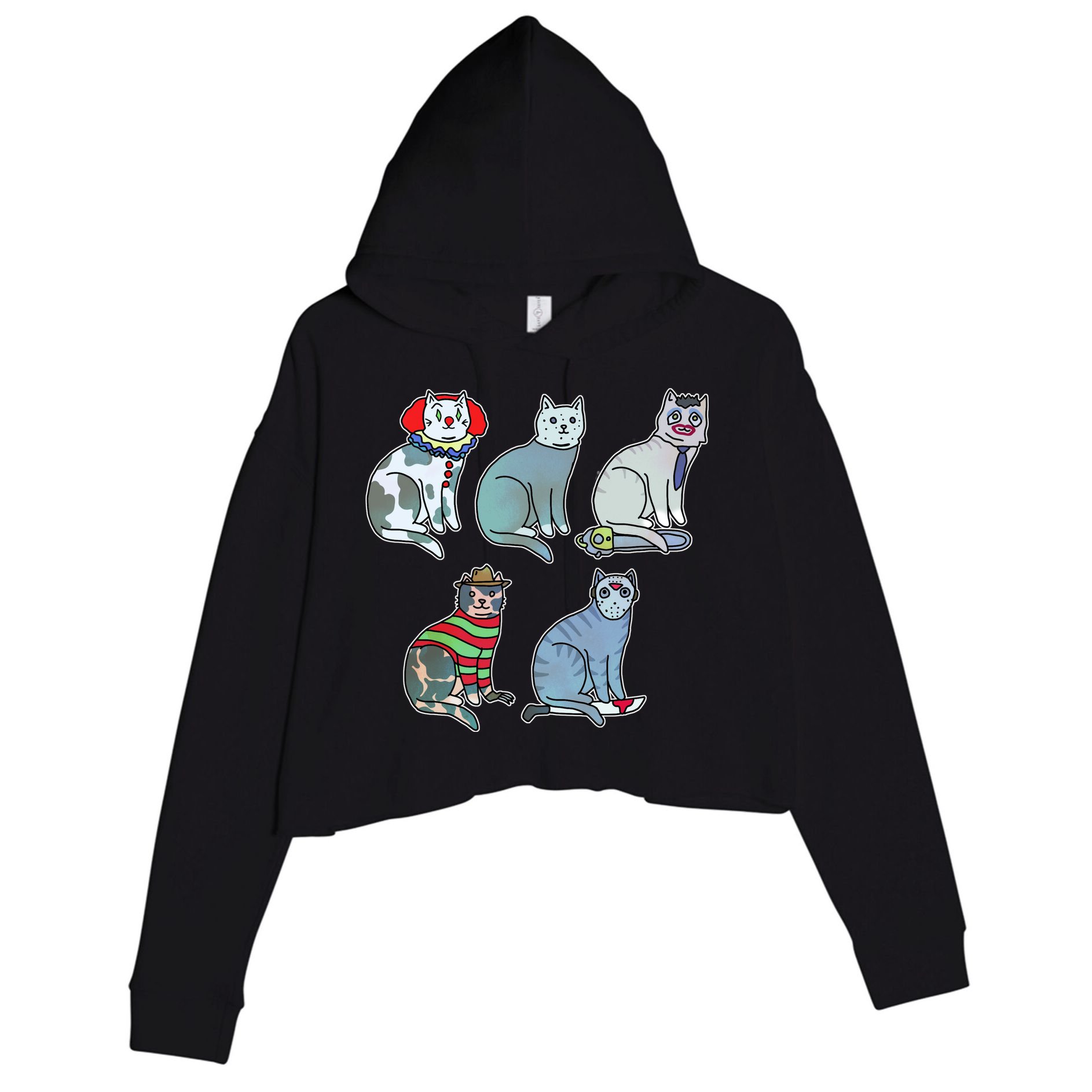 Horror Movie Cats Crop Fleece Hoodie