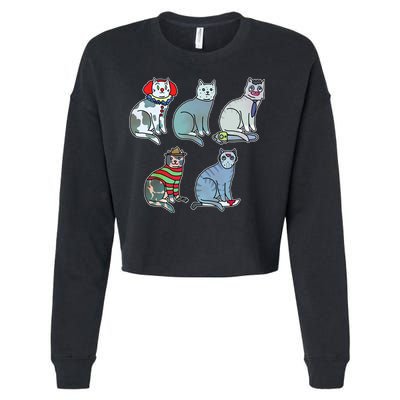 Horror Movie Cats Cropped Pullover Crew