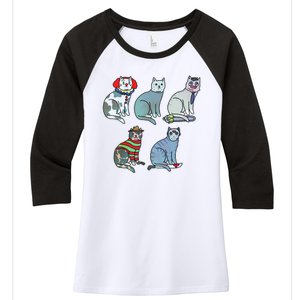 Horror Movie Cats Women's Tri-Blend 3/4-Sleeve Raglan Shirt