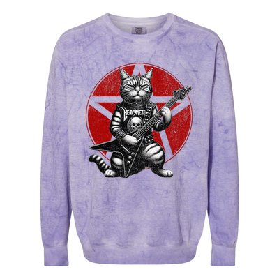 Heavy Metal Cats And Death Metal Music Metalhead Rock Guitar Colorblast Crewneck Sweatshirt