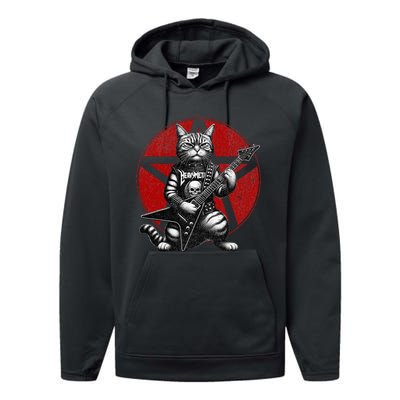 Heavy Metal Cats And Death Metal Music Metalhead Rock Guitar Performance Fleece Hoodie