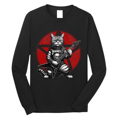 Heavy Metal Cats And Death Metal Music Metalhead Rock Guitar Long Sleeve Shirt