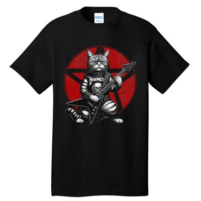 Heavy Metal Cats And Death Metal Music Metalhead Rock Guitar Tall T-Shirt