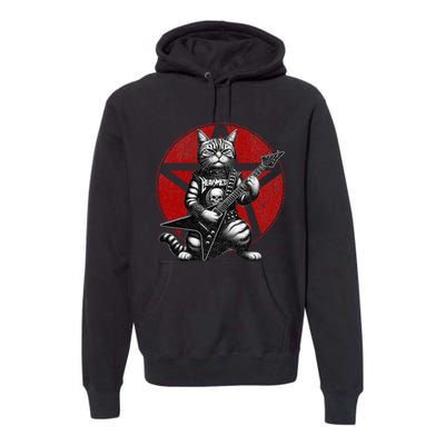 Heavy Metal Cats And Death Metal Music Metalhead Rock Guitar Premium Hoodie