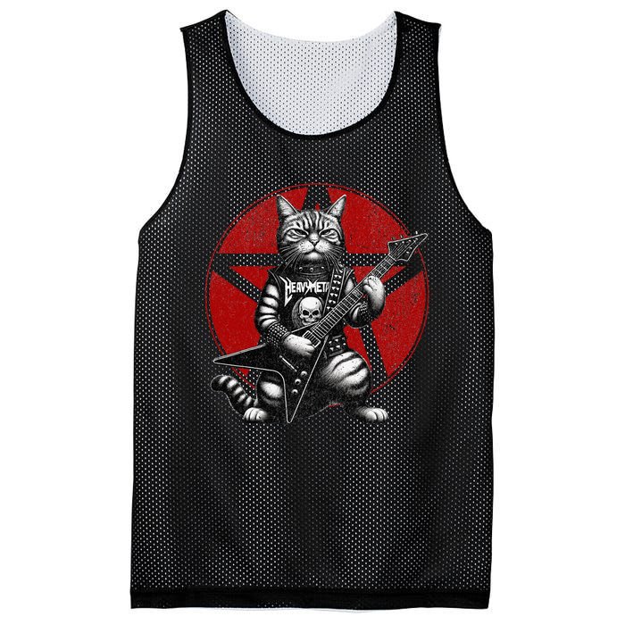 Heavy Metal Cats And Death Metal Music Metalhead Rock Guitar Mesh Reversible Basketball Jersey Tank