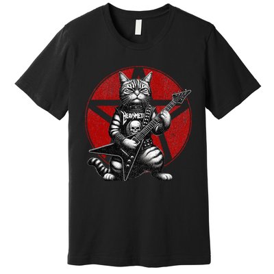 Heavy Metal Cats And Death Metal Music Metalhead Rock Guitar Premium T-Shirt