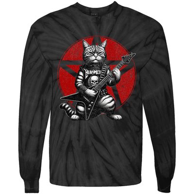 Heavy Metal Cats And Death Metal Music Metalhead Rock Guitar Tie-Dye Long Sleeve Shirt