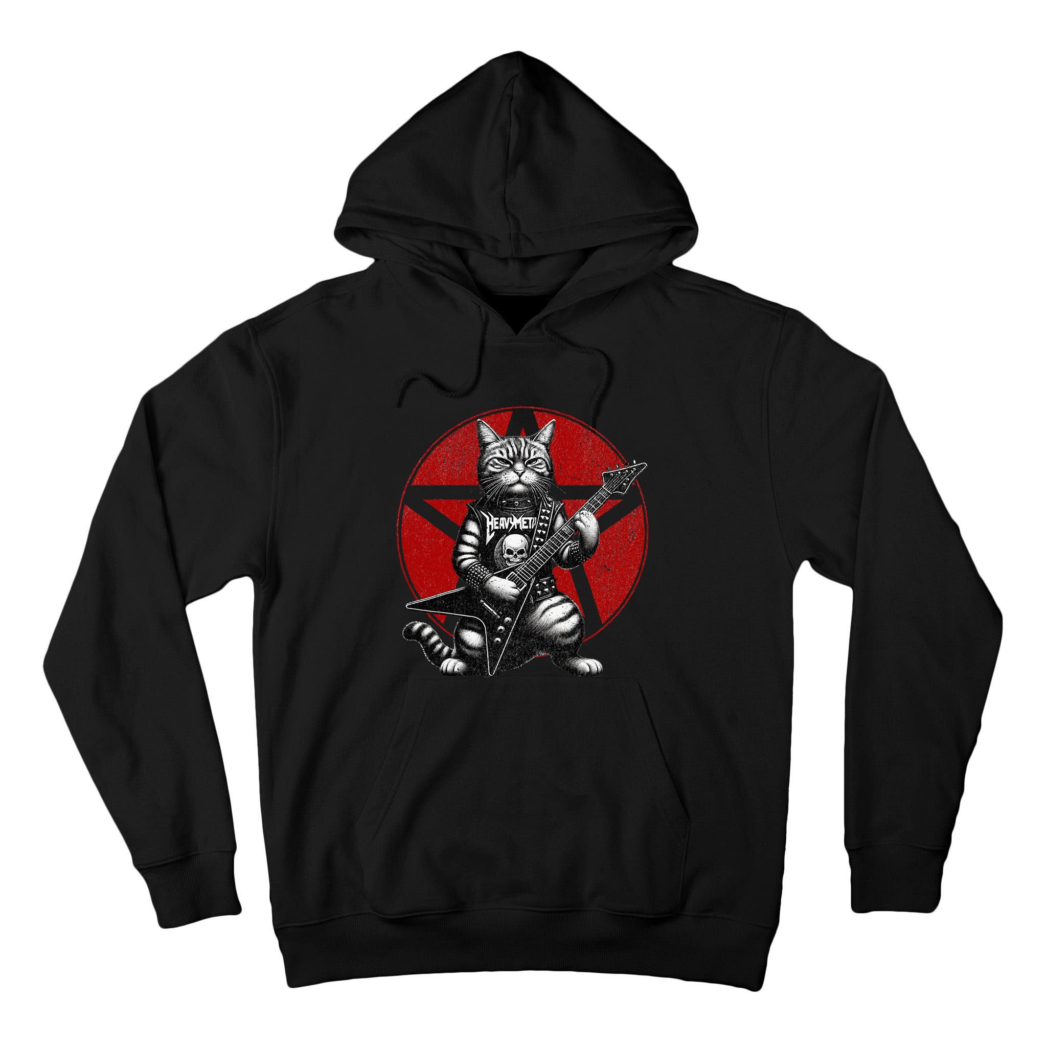 Heavy Metal Cats And Death Metal Music Metalhead Rock Guitar Tall Hoodie