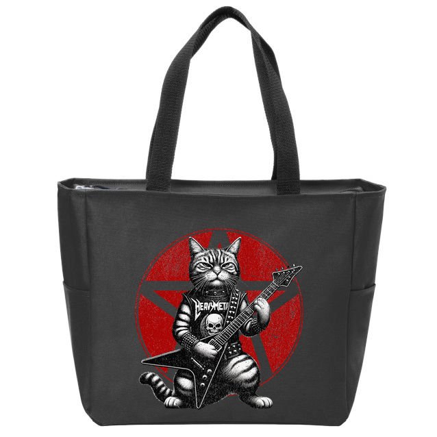 Heavy Metal Cats And Death Metal Music Metalhead Rock Guitar Zip Tote Bag