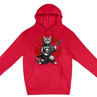 Heavy Metal Cats And Death Metal Music Metalhead Rock Guitar Premium Pullover Hoodie