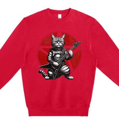 Heavy Metal Cats And Death Metal Music Metalhead Rock Guitar Premium Crewneck Sweatshirt