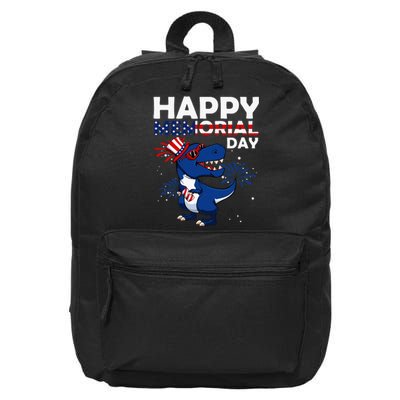 Happy Memorial Day Dinosaur American Flag Hat 16 in Basic Backpack