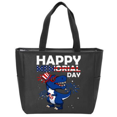 Happy Memorial Day Dinosaur American Flag Hat Zip Tote Bag