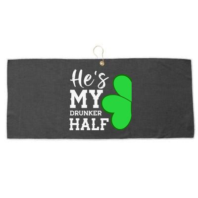 He's My Drunker Half Funny St Patricks Day Couple Shamrock Large Microfiber Waffle Golf Towel