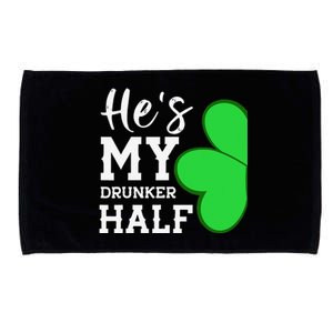 He's My Drunker Half Funny St Patricks Day Couple Shamrock Microfiber Hand Towel