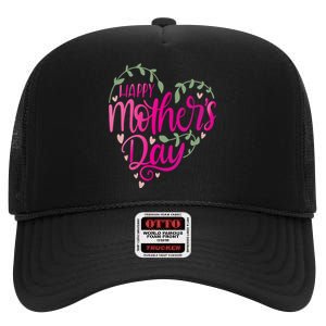 Happy Mother's Day Heart Flower High Crown Mesh Back Trucker Hat