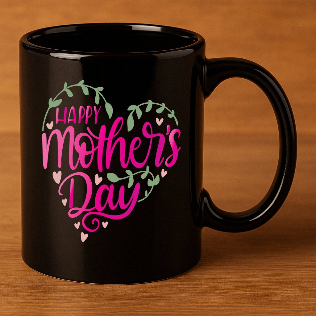 Happy Mother's Day Heart Flower 11oz C Handle Ceramic Mug