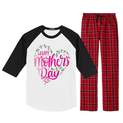 Happy Mother's Day Heart Flower Raglan Sleeve Pajama Set