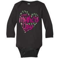 Happy Mother's Day Heart Flower Baby Long Sleeve Bodysuit