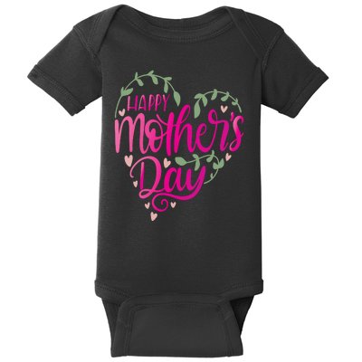 Happy Mother's Day Heart Flower Baby Bodysuit