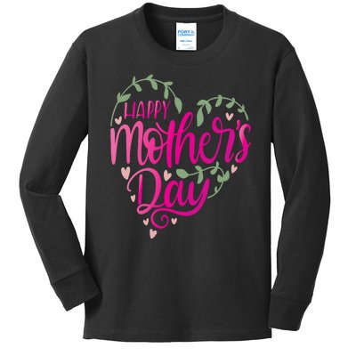 Happy Mother's Day Heart Flower Kids Long Sleeve Shirt