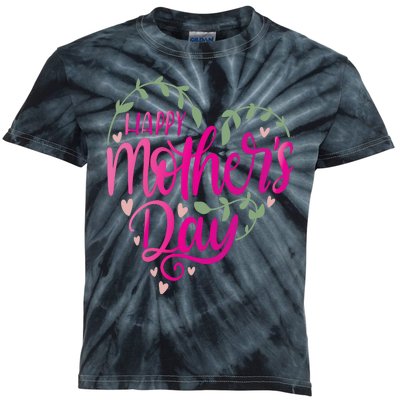 Happy Mother's Day Heart Flower Kids Tie-Dye T-Shirt